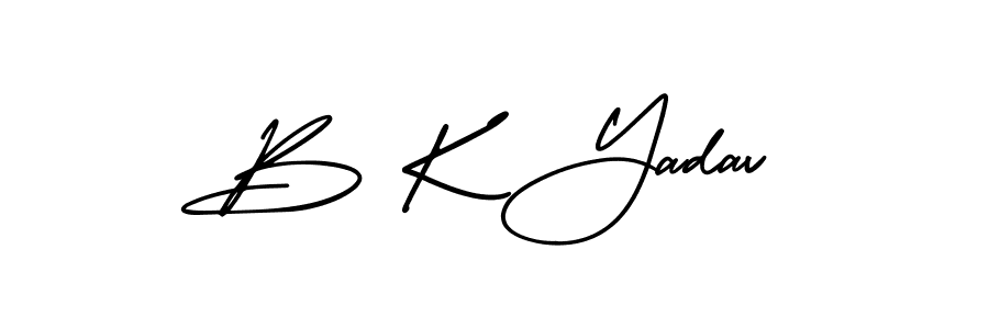 The best way (AmerikaSignatureDemo-Regular) to make a short signature is to pick only two or three words in your name. The name B K Yadav include a total of six letters. For converting this name. B K Yadav signature style 3 images and pictures png