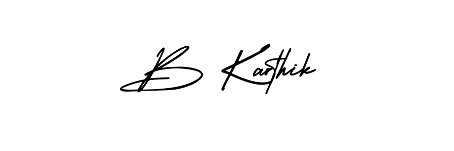 How to make B Karthik name signature. Use AmerikaSignatureDemo-Regular style for creating short signs online. This is the latest handwritten sign. B Karthik signature style 3 images and pictures png