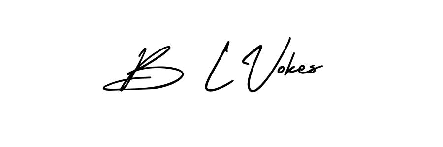 How to make B L Vokes name signature. Use AmerikaSignatureDemo-Regular style for creating short signs online. This is the latest handwritten sign. B L Vokes signature style 3 images and pictures png