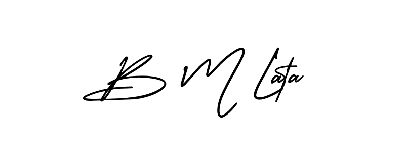 The best way (AmerikaSignatureDemo-Regular) to make a short signature is to pick only two or three words in your name. The name B M Lata include a total of six letters. For converting this name. B M Lata signature style 3 images and pictures png