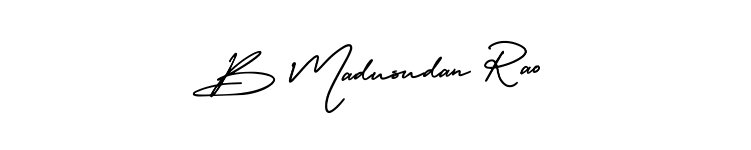 The best way (AmerikaSignatureDemo-Regular) to make a short signature is to pick only two or three words in your name. The name B Madusudan Rao include a total of six letters. For converting this name. B Madusudan Rao signature style 3 images and pictures png
