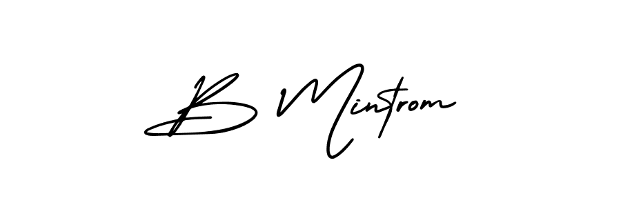 You should practise on your own different ways (AmerikaSignatureDemo-Regular) to write your name (B Mintrom) in signature. don't let someone else do it for you. B Mintrom signature style 3 images and pictures png