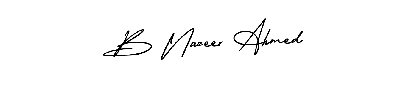 The best way (AmerikaSignatureDemo-Regular) to make a short signature is to pick only two or three words in your name. The name B Nazeer Ahmed include a total of six letters. For converting this name. B Nazeer Ahmed signature style 3 images and pictures png