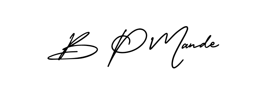 How to make B P Mande name signature. Use AmerikaSignatureDemo-Regular style for creating short signs online. This is the latest handwritten sign. B P Mande signature style 3 images and pictures png