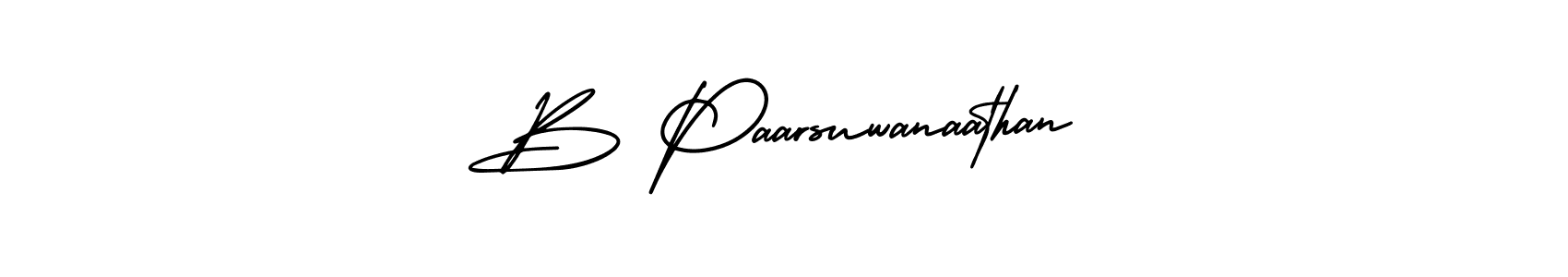 How to make B Paarsuwanaathan name signature. Use AmerikaSignatureDemo-Regular style for creating short signs online. This is the latest handwritten sign. B Paarsuwanaathan signature style 3 images and pictures png