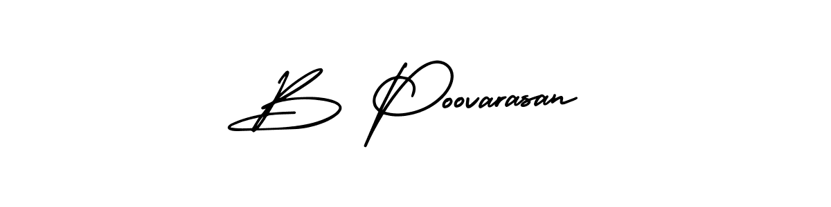 This is the best signature style for the B Poovarasan name. Also you like these signature font (AmerikaSignatureDemo-Regular). Mix name signature. B Poovarasan signature style 3 images and pictures png