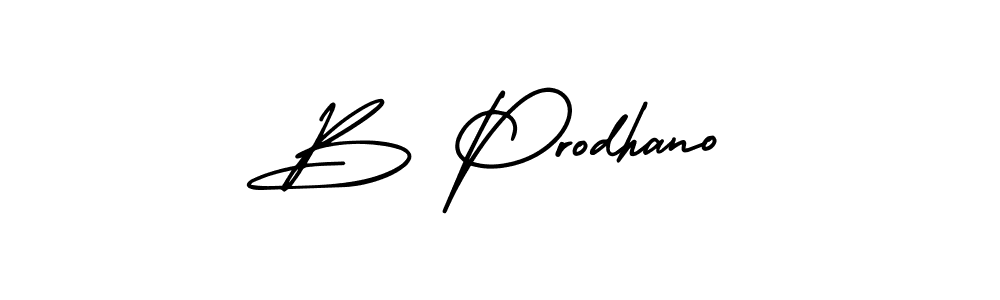 You should practise on your own different ways (AmerikaSignatureDemo-Regular) to write your name (B Prodhano) in signature. don't let someone else do it for you. B Prodhano signature style 3 images and pictures png