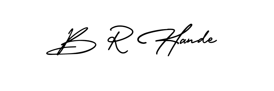 You should practise on your own different ways (AmerikaSignatureDemo-Regular) to write your name (B R Hande) in signature. don't let someone else do it for you. B R Hande signature style 3 images and pictures png