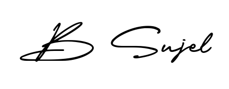 The AmerikaSignatureDemo-Regular lettering style adds unique flourish to name B Sujel. Stand out with a custom digital autograph made in seconds. B Sujel signature style 3 images and pictures png