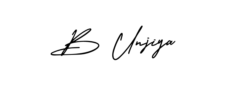 The best way (AmerikaSignatureDemo-Regular) to make a short signature is to pick only two or three words in your name. The name B Unjiya include a total of six letters. For converting this name. B Unjiya signature style 3 images and pictures png