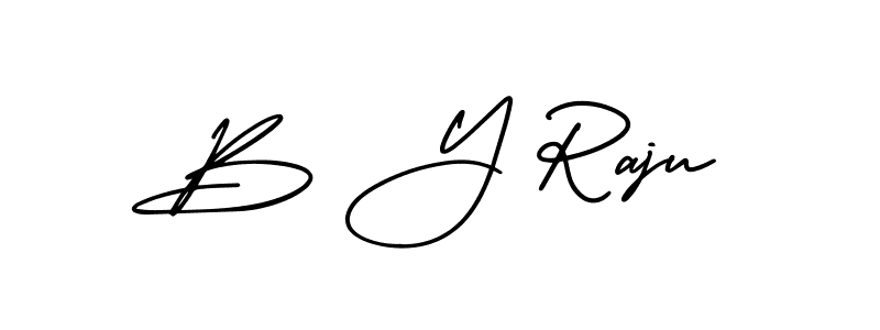 Use a signature maker to create a handwritten signature online. With this signature software, you can design (AmerikaSignatureDemo-Regular) your own signature for name B Y Raju. B Y Raju signature style 3 images and pictures png