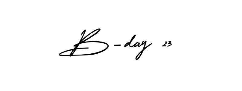 You should practise on your own different ways (AmerikaSignatureDemo-Regular) to write your name (B-day 23) in signature. don't let someone else do it for you. B-day 23 signature style 3 images and pictures png