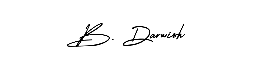 The best way (AmerikaSignatureDemo-Regular) to make a short signature is to pick only two or three words in your name. The name B. Darwish include a total of six letters. For converting this name. B. Darwish signature style 3 images and pictures png