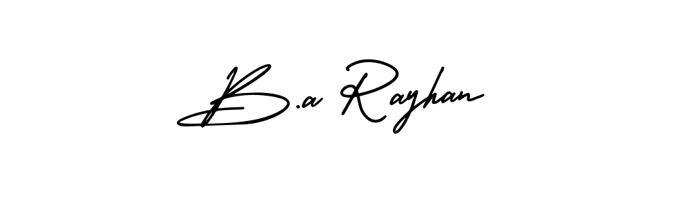 Similarly AmerikaSignatureDemo-Regular is the best handwritten signature design. Signature creator online .You can use it as an online autograph creator for name B.a Rayhan. B.a Rayhan signature style 3 images and pictures png