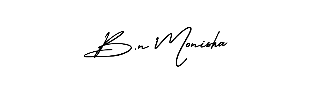 The best way (AmerikaSignatureDemo-Regular) to make a short signature is to pick only two or three words in your name. The name B.n Monisha include a total of six letters. For converting this name. B.n Monisha signature style 3 images and pictures png