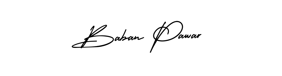 You should practise on your own different ways (AmerikaSignatureDemo-Regular) to write your name (Baban Pawar) in signature. don't let someone else do it for you. Baban Pawar signature style 3 images and pictures png