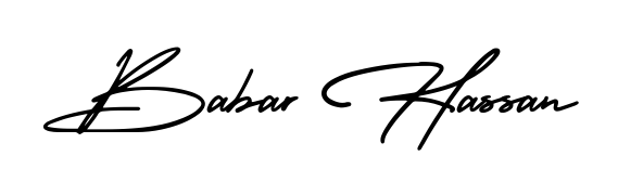 The AmerikaSignatureDemo-Regular font transforms the name Babar Hassan into an executive sign with sharp precision and distinguished character. Babar Hassan signature style 3 images and pictures png