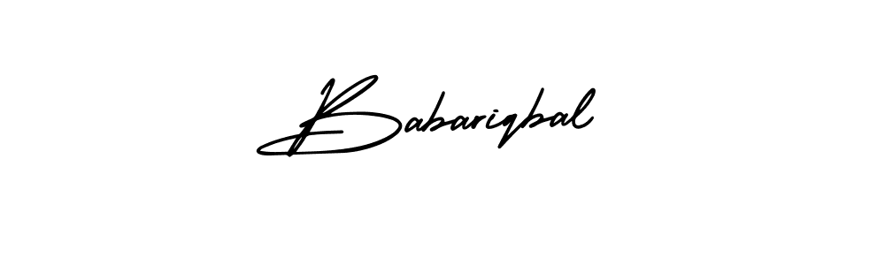 You should practise on your own different ways (AmerikaSignatureDemo-Regular) to write your name (Babariqbal) in signature. don't let someone else do it for you. Babariqbal signature style 3 images and pictures png