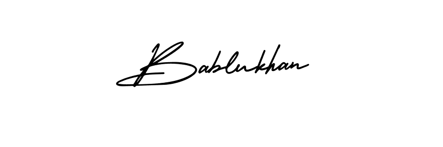 You should practise on your own different ways (AmerikaSignatureDemo-Regular) to write your name (Bablukhan) in signature. don't let someone else do it for you. Bablukhan signature style 3 images and pictures png