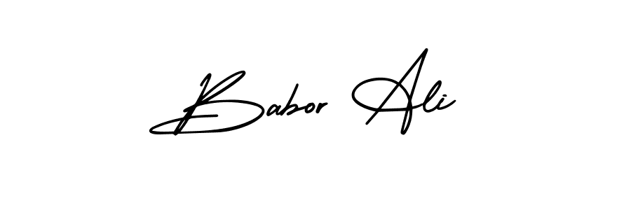 The best way (AmerikaSignatureDemo-Regular) to make a short signature is to pick only two or three words in your name. The name Babor Ali include a total of six letters. For converting this name. Babor Ali signature style 3 images and pictures png