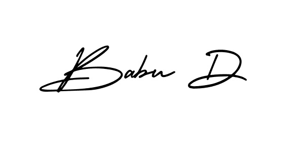 You should practise on your own different ways (AmerikaSignatureDemo-Regular) to write your name (Babu D) in signature. don't let someone else do it for you. Babu D signature style 3 images and pictures png