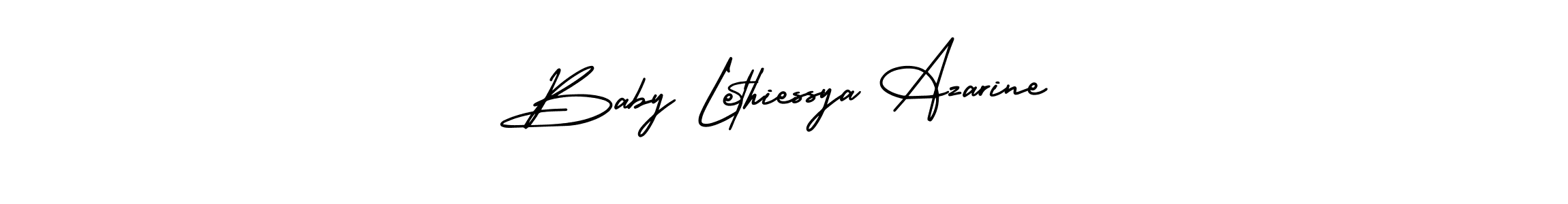 You should practise on your own different ways (AmerikaSignatureDemo-Regular) to write your name (Baby Lethiessya Azarine) in signature. don't let someone else do it for you. Baby Lethiessya Azarine signature style 3 images and pictures png
