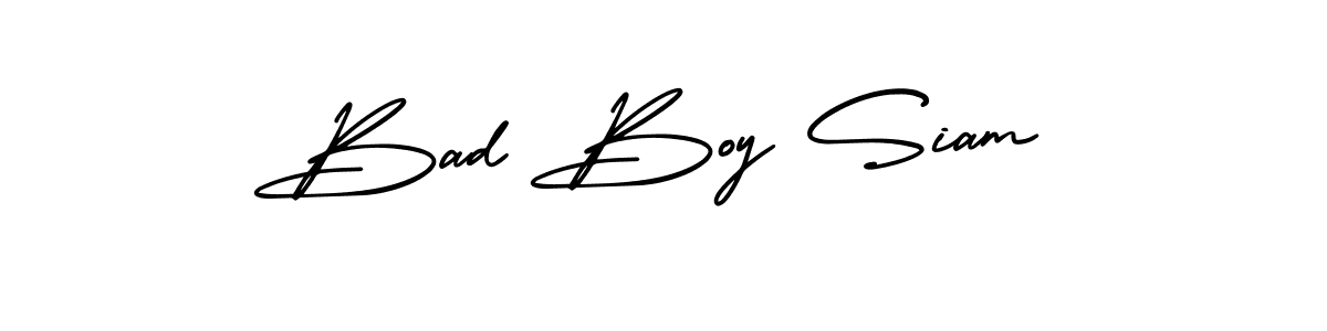 You should practise on your own different ways (AmerikaSignatureDemo-Regular) to write your name (Bad Boy Siam) in signature. don't let someone else do it for you. Bad Boy Siam signature style 3 images and pictures png