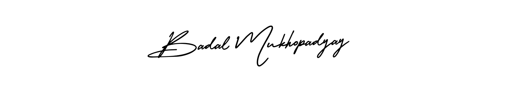 The best way (AmerikaSignatureDemo-Regular) to make a short signature is to pick only two or three words in your name. The name Badal Mukhopadyay include a total of six letters. For converting this name. Badal Mukhopadyay signature style 3 images and pictures png