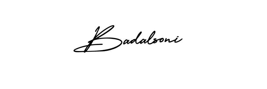 The best way (AmerikaSignatureDemo-Regular) to make a short signature is to pick only two or three words in your name. The name Badalsoni include a total of six letters. For converting this name. Badalsoni signature style 3 images and pictures png