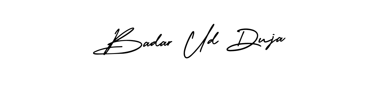 The best way (AmerikaSignatureDemo-Regular) to make a short signature is to pick only two or three words in your name. The name Badar Ud Duja include a total of six letters. For converting this name. Badar Ud Duja signature style 3 images and pictures png