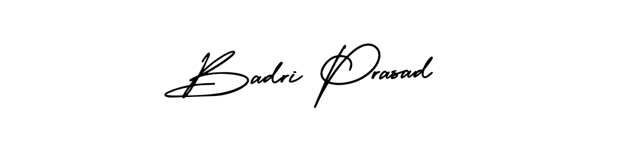 You should practise on your own different ways (AmerikaSignatureDemo-Regular) to write your name (Badri Prasad) in signature. don't let someone else do it for you. Badri Prasad signature style 3 images and pictures png