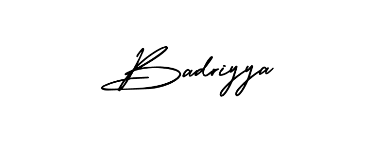 You should practise on your own different ways (AmerikaSignatureDemo-Regular) to write your name (Badriyya) in signature. don't let someone else do it for you. Badriyya signature style 3 images and pictures png