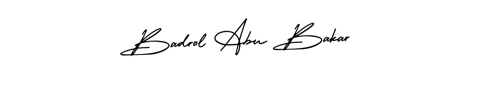 The best way (AmerikaSignatureDemo-Regular) to make a short signature is to pick only two or three words in your name. The name Badrol Abu Bakar include a total of six letters. For converting this name. Badrol Abu Bakar signature style 3 images and pictures png