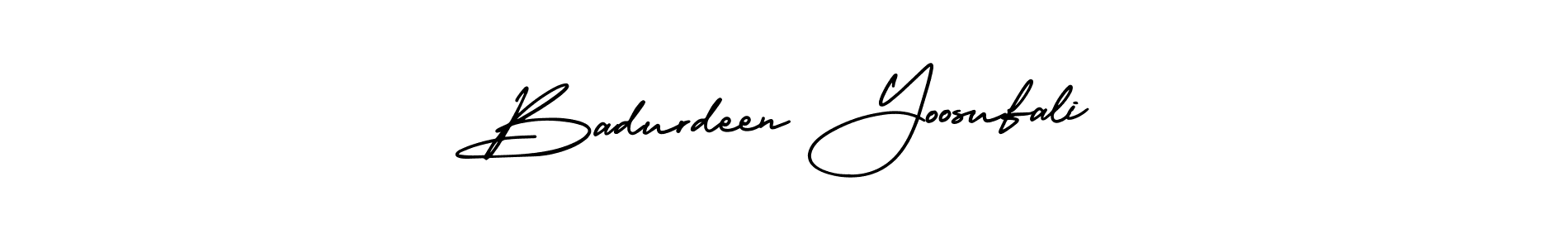 The best way (AmerikaSignatureDemo-Regular) to make a short signature is to pick only two or three words in your name. The name Badurdeen Yoosufali include a total of six letters. For converting this name. Badurdeen Yoosufali signature style 3 images and pictures png