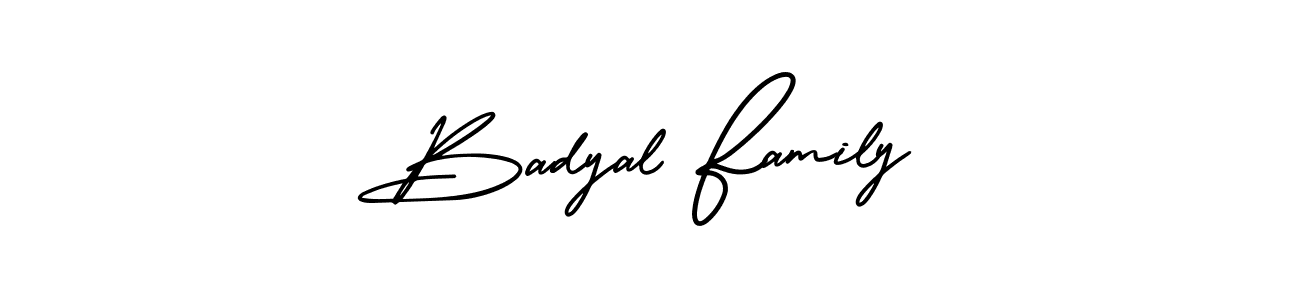 Badyal Family stylish signature style. Best Handwritten Sign (AmerikaSignatureDemo-Regular) for my name. Handwritten Signature Collection Ideas for my name Badyal Family. Badyal Family signature style 3 images and pictures png
