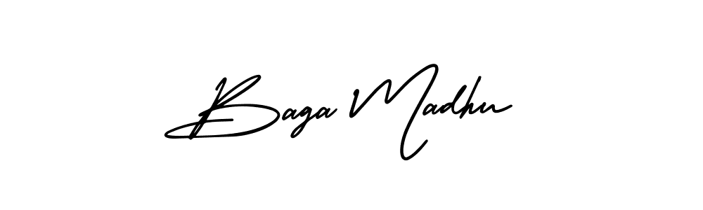 The best way (AmerikaSignatureDemo-Regular) to make a short signature is to pick only two or three words in your name. The name Baga Madhu include a total of six letters. For converting this name. Baga Madhu signature style 3 images and pictures png