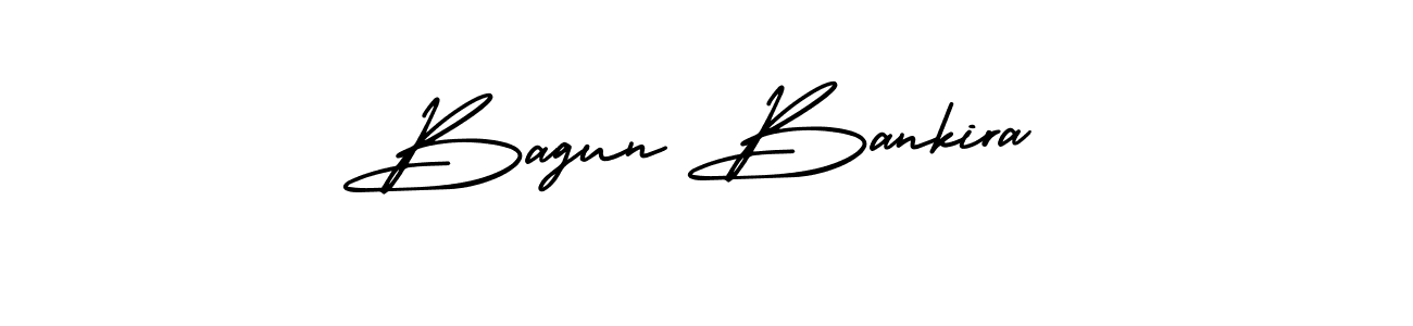 The best way (AmerikaSignatureDemo-Regular) to make a short signature is to pick only two or three words in your name. The name Bagun Bankira include a total of six letters. For converting this name. Bagun Bankira signature style 3 images and pictures png