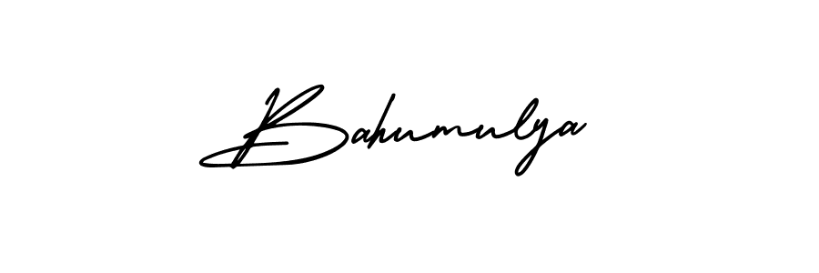 You should practise on your own different ways (AmerikaSignatureDemo-Regular) to write your name (Bahumulya) in signature. don't let someone else do it for you. Bahumulya signature style 3 images and pictures png