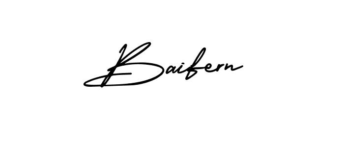 You should practise on your own different ways (AmerikaSignatureDemo-Regular) to write your name (Baifern) in signature. don't let someone else do it for you. Baifern signature style 3 images and pictures png