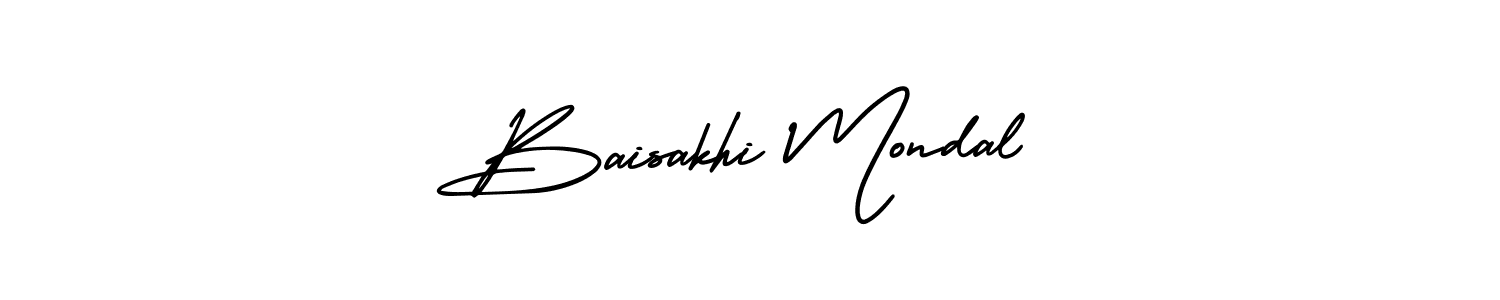 You should practise on your own different ways (AmerikaSignatureDemo-Regular) to write your name (Baisakhi Mondal) in signature. don't let someone else do it for you. Baisakhi Mondal signature style 3 images and pictures png