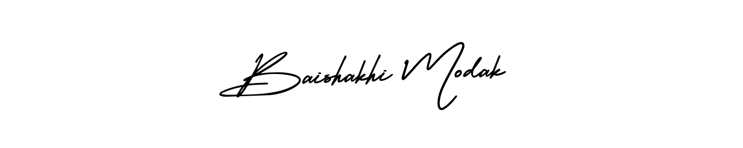How to make Baishakhi Modak name signature. Use AmerikaSignatureDemo-Regular style for creating short signs online. This is the latest handwritten sign. Baishakhi Modak signature style 3 images and pictures png