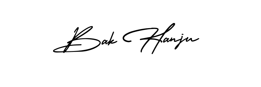How to make Bak Hanju name signature. Use AmerikaSignatureDemo-Regular style for creating short signs online. This is the latest handwritten sign. Bak Hanju signature style 3 images and pictures png