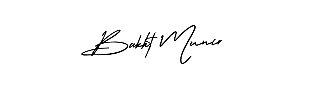 You should practise on your own different ways (AmerikaSignatureDemo-Regular) to write your name (Bakht Munir) in signature. don't let someone else do it for you. Bakht Munir signature style 3 images and pictures png