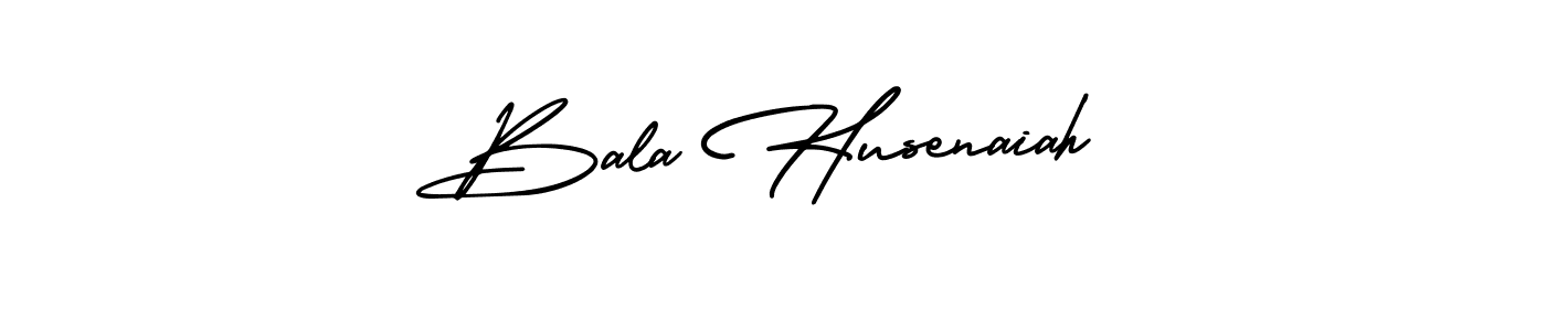 You should practise on your own different ways (AmerikaSignatureDemo-Regular) to write your name (Bala Husenaiah) in signature. don't let someone else do it for you. Bala Husenaiah signature style 3 images and pictures png