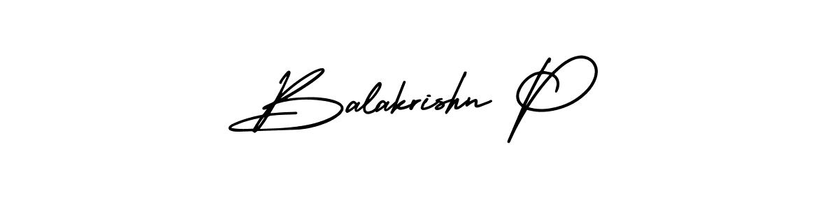 The best way (AmerikaSignatureDemo-Regular) to make a short signature is to pick only two or three words in your name. The name Balakrishn P include a total of six letters. For converting this name. Balakrishn P signature style 3 images and pictures png