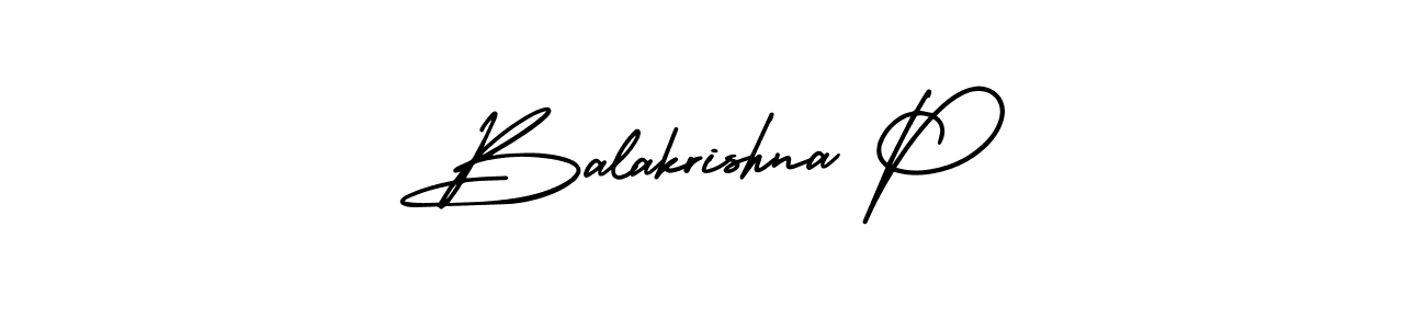 The best way (AmerikaSignatureDemo-Regular) to make a short signature is to pick only two or three words in your name. The name Balakrishna P include a total of six letters. For converting this name. Balakrishna P signature style 3 images and pictures png