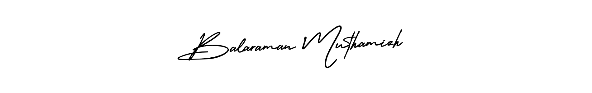 The best way (AmerikaSignatureDemo-Regular) to make a short signature is to pick only two or three words in your name. The name Balaraman Muthamizh include a total of six letters. For converting this name. Balaraman Muthamizh signature style 3 images and pictures png