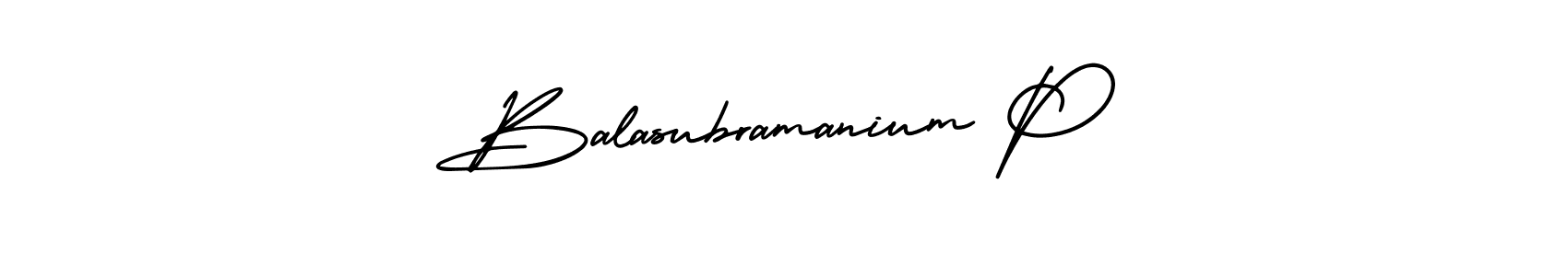 The best way (AmerikaSignatureDemo-Regular) to make a short signature is to pick only two or three words in your name. The name Balasubramanium P include a total of six letters. For converting this name. Balasubramanium P signature style 3 images and pictures png