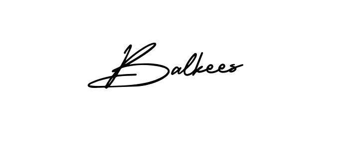 The best way (AmerikaSignatureDemo-Regular) to make a short signature is to pick only two or three words in your name. The name Balkees include a total of six letters. For converting this name. Balkees signature style 3 images and pictures png