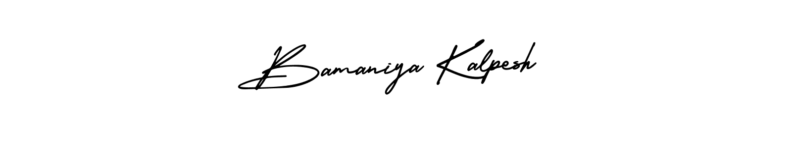 The best way (AmerikaSignatureDemo-Regular) to make a short signature is to pick only two or three words in your name. The name Bamaniya Kalpesh include a total of six letters. For converting this name. Bamaniya Kalpesh signature style 3 images and pictures png